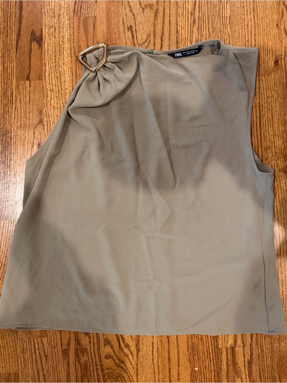 Zara Olive One-Shoulder Tank with Gold Buckle Detail